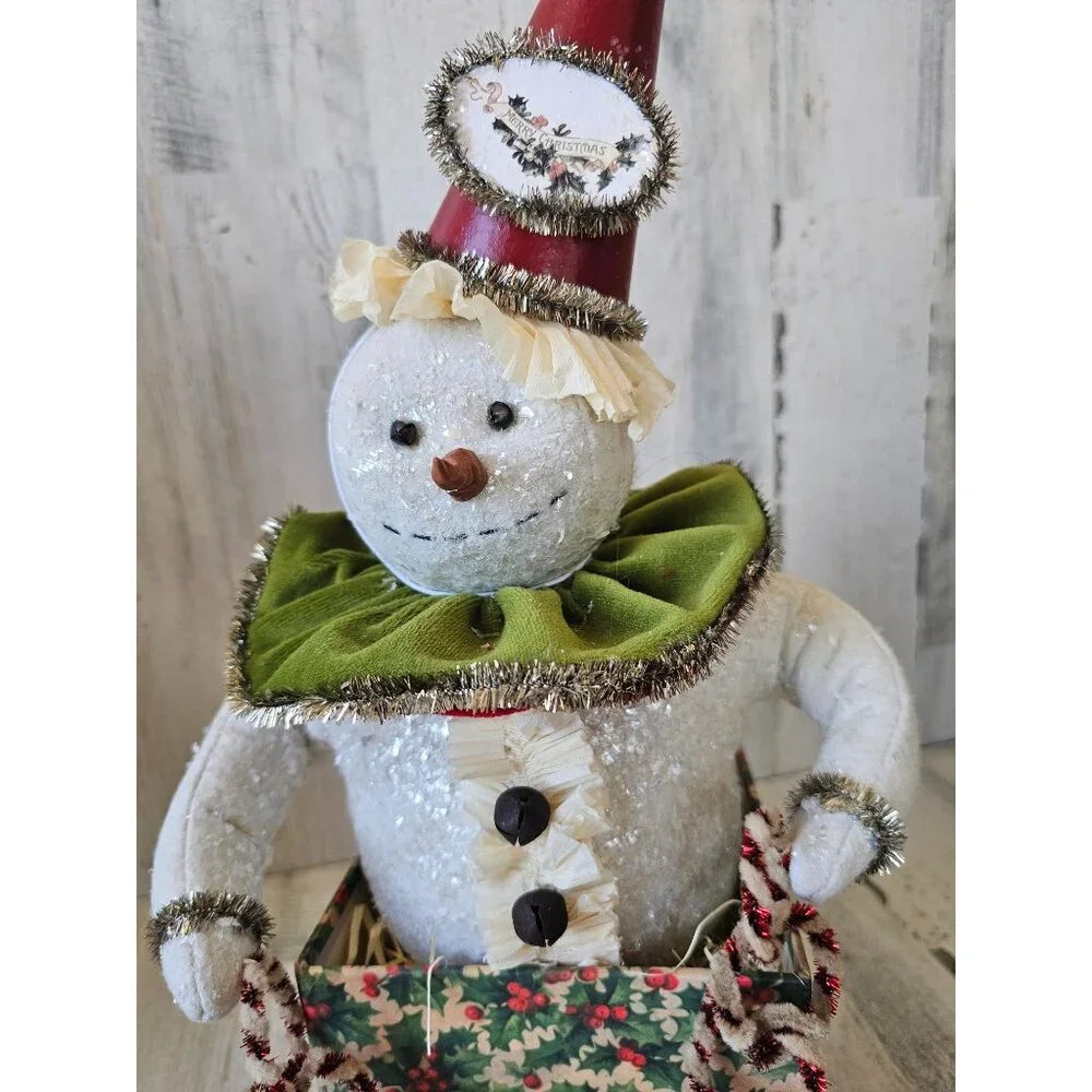 Bethany Lowe Snowman Jack in the box RARE vintage candy cane jester Xmas vintage